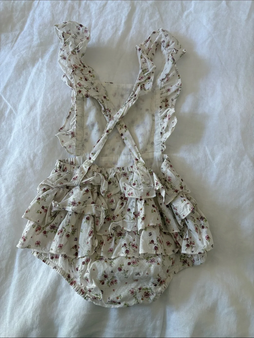 Jamie Kay Toddler Girl’s Cream Floral Baby Romper with Pink Rose Print